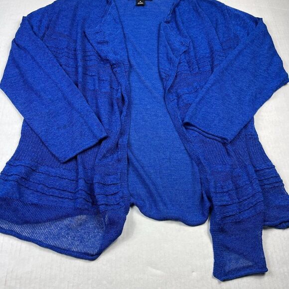 Peck & Peck Linen Blend Cardigan Blue Draped Open Front Long Sleeve Sweater XL - Picture 2 of 10